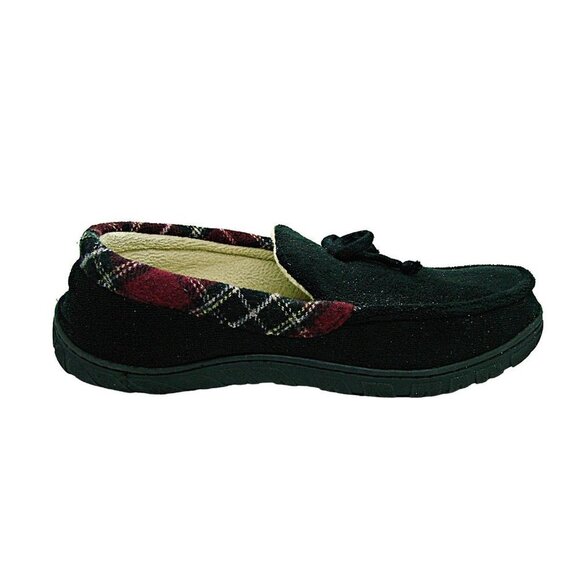 Mens Slippers Black With Plaid Trim Fleece Lined Hard Bottom Sz Large Unbranded - Picture 9 of 12